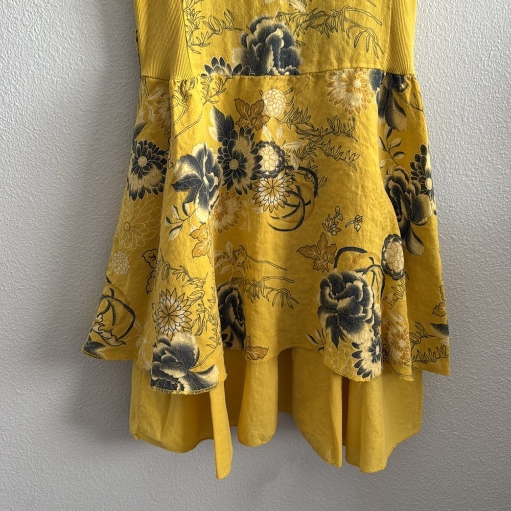 Yellow Tiered Floral Sleeveless Dress Made in Italy - Picture 4 of 10